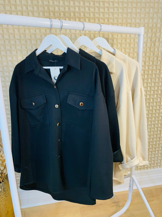 Curve Size Gold Button Shacket