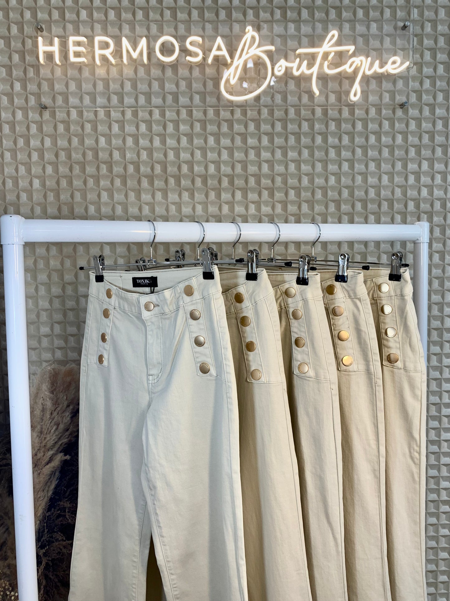 Cream Toxic Paris Wide Leg Jeans