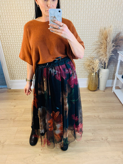 Net Print Skirt Orange