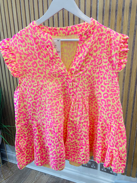 Nadia Neon Frill Smock Top