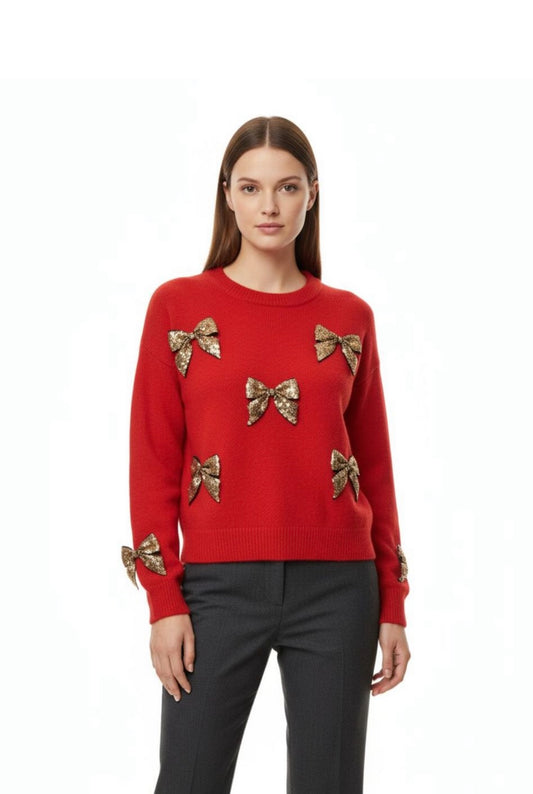Red Sweater Gold Bows