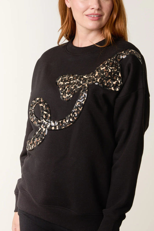Black leopard Bow Sweater