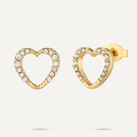 Gold & Diamanté Heart Earrings