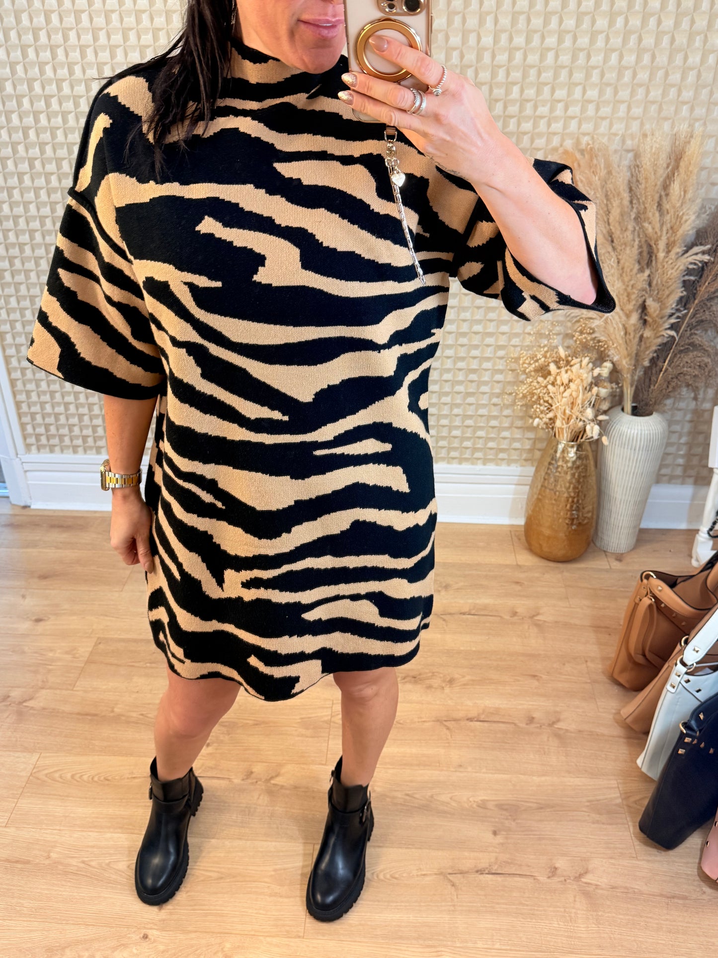 Tiger Knit Dress Brown