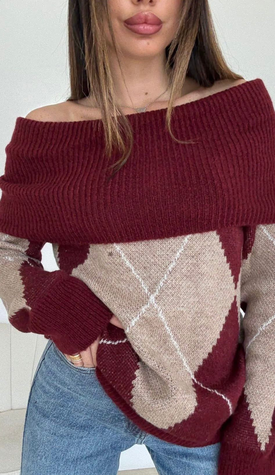 Argyle off shoulder Knit