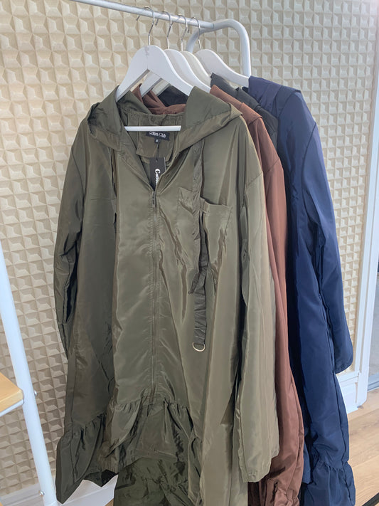 Olive Ruffle Rain Mac