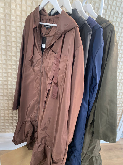 Brown Ruffle Rain Mac