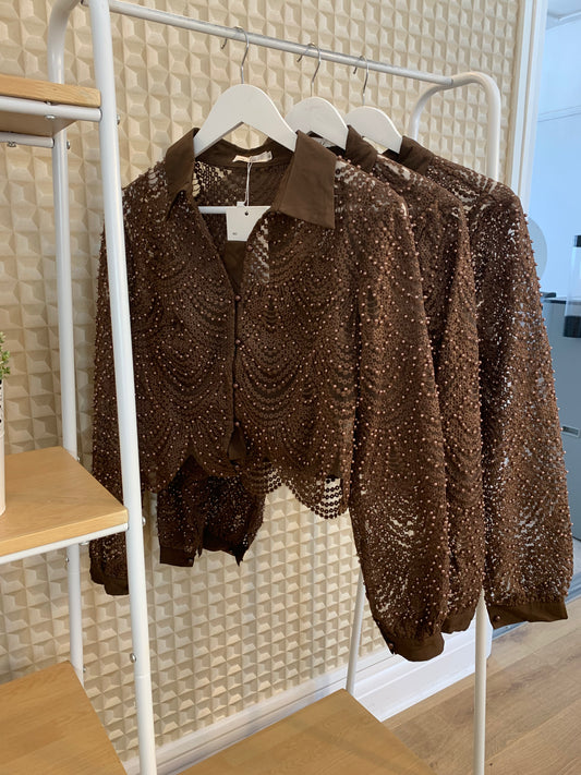 Brown Beaded Blouse