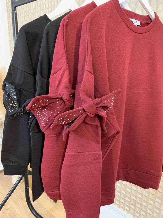 Wine Bow Sleeve Sweater