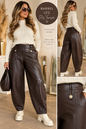 Brown PU Barrel Leg Pants