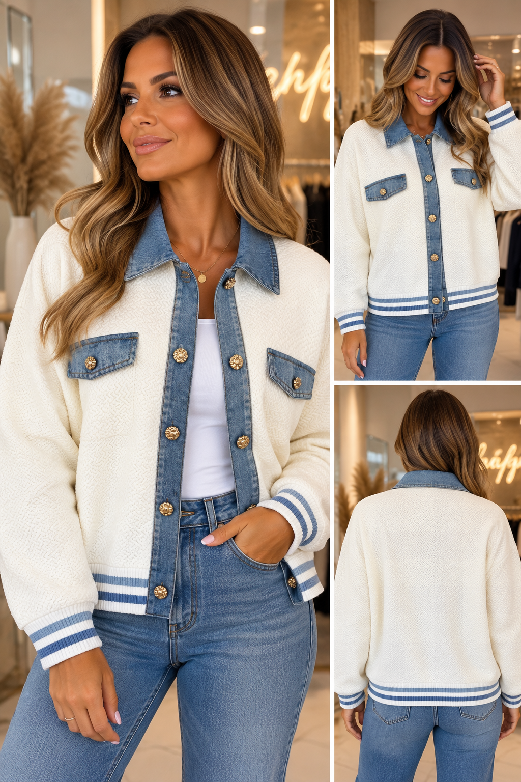 Denim stripe trim Pocket Jumper