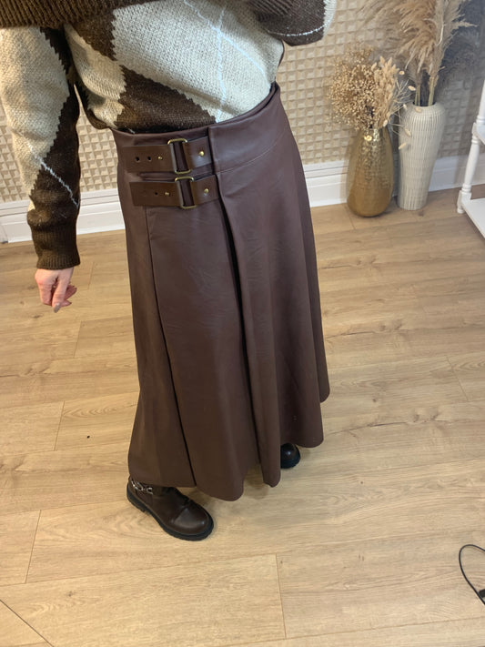 PU Buckle Skirt