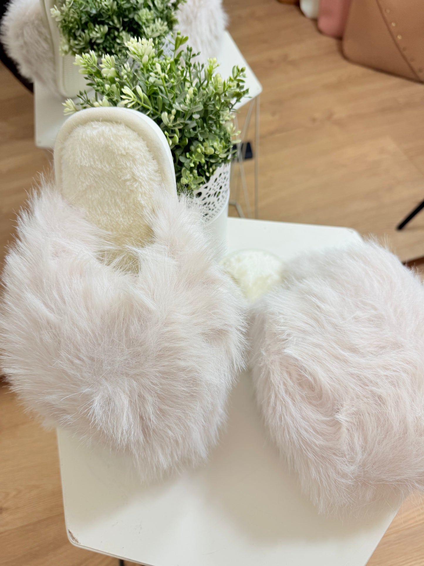 Beige Fluffy Slippers