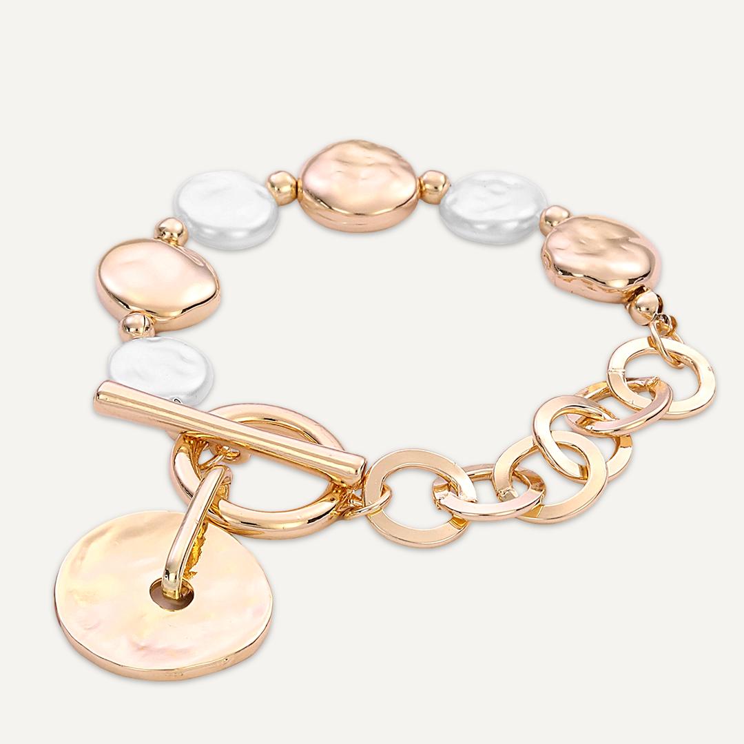Gold & Pearl T-Bar Bracelet