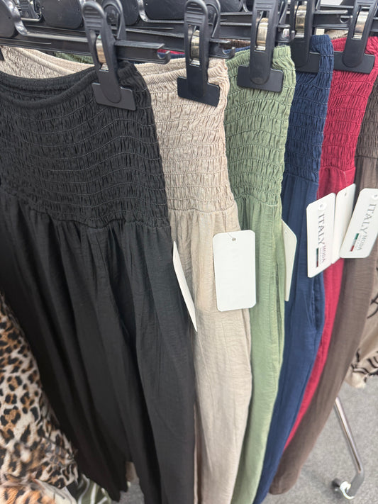 Shirred Waist Cuffed Trousers