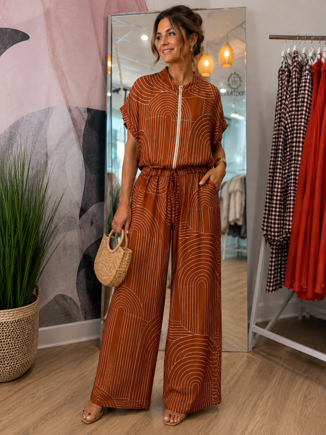 Linear silk two piece