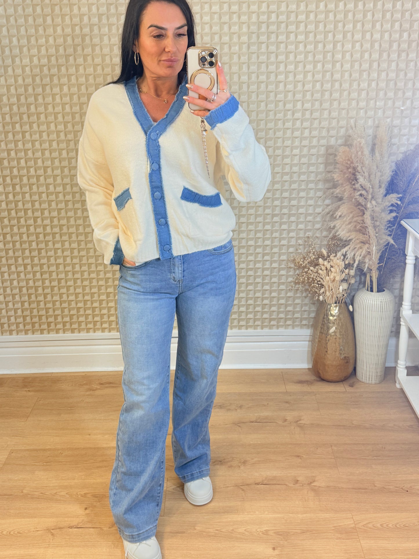 Denim Trim Cardigan