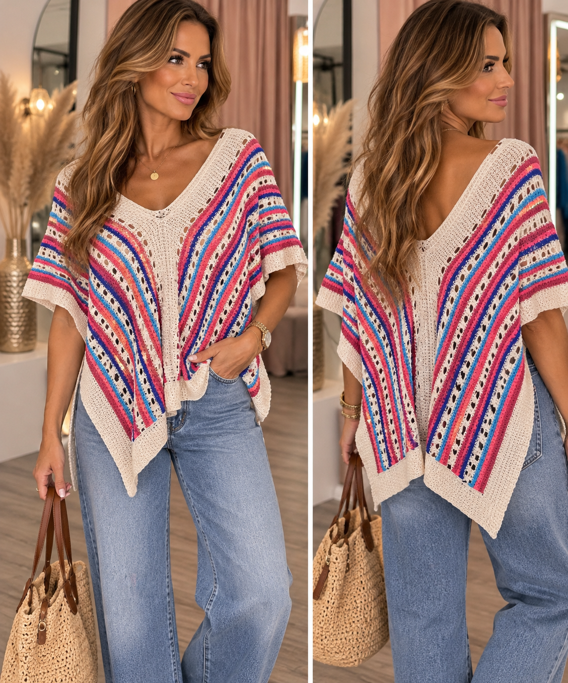 Stripe V neck knit
