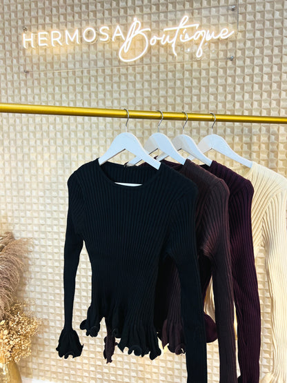 Ribbed Frill Top