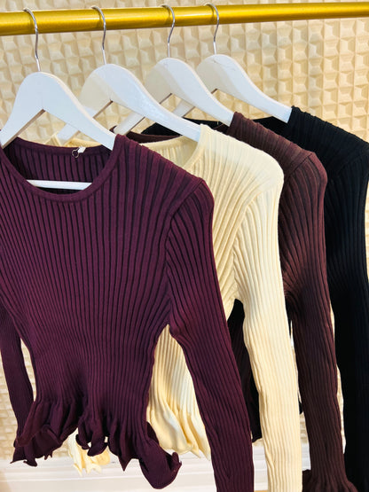 Ribbed Frill Top