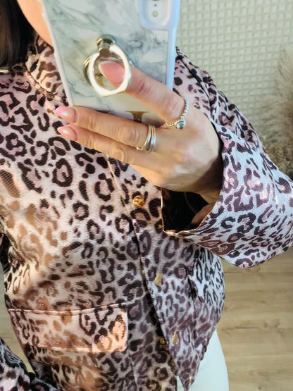 Pink Leopard Sparkle Bomber Jacket