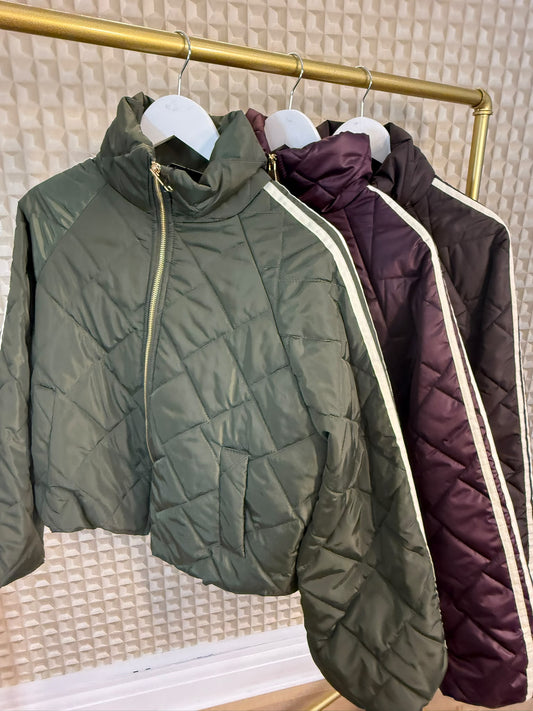 Two Stripe Quilted Bomber Jacket