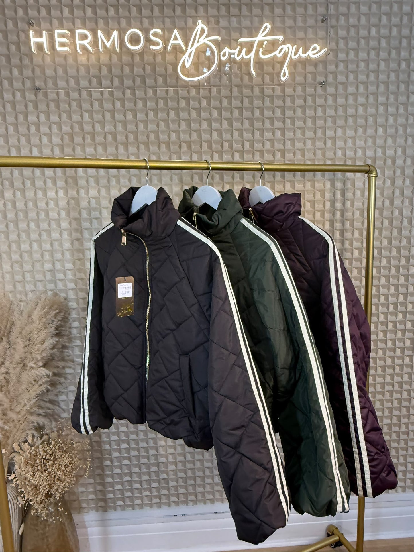 Two Stripe Quilted Bomber Jacket